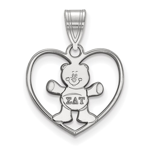 Sterling Silver Rhodium-plated LogoArt Sigma Delta Tau Sorority Symbol Heart Pendant