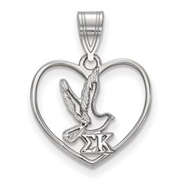 Sterling Silver Rhodium-plated LogoArt Sigma Kappa Sorority Symbol Heart Pendant view 1