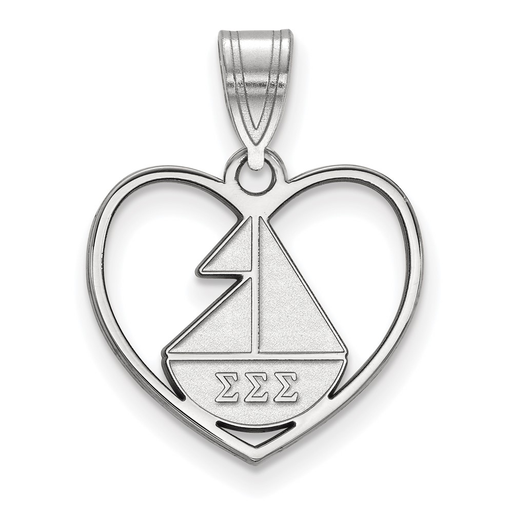 Sterling Silver Rhodium-plated LogoArt Sigma Sigma Sigma Sorority Symbol Heart Pendant