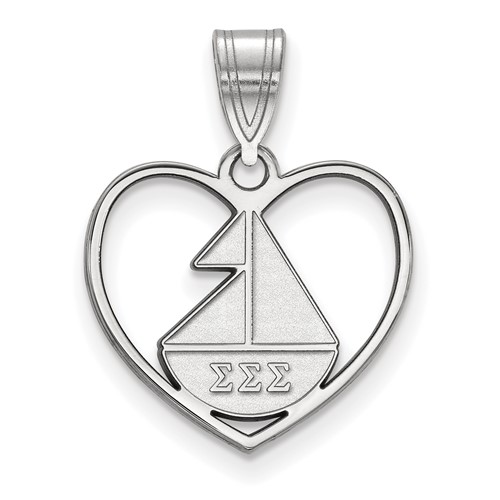 Sterling Silver Rhodium-plated LogoArt Sigma Sigma Sigma Sorority Symbol Heart Pendant