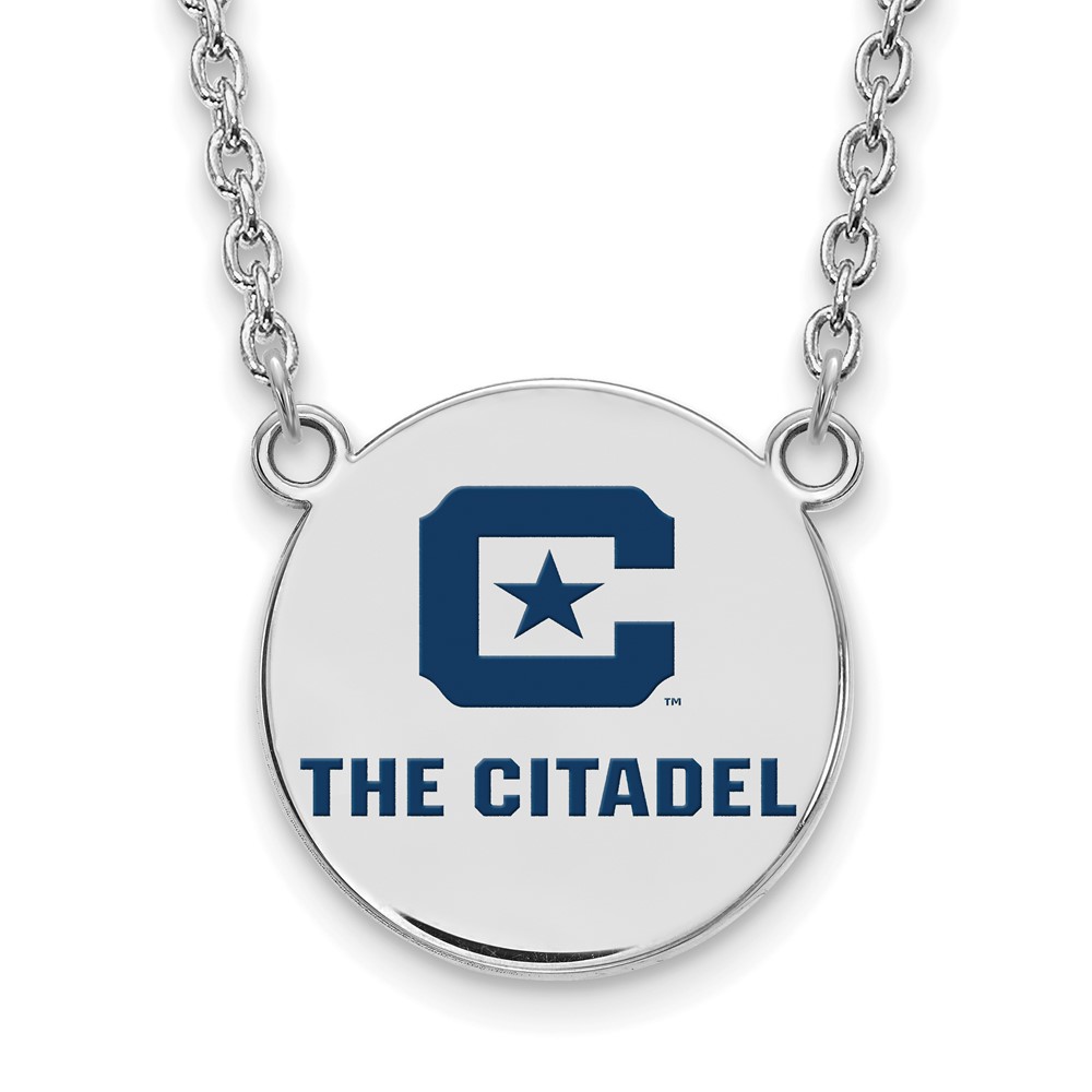 Sterling S. Rh-p LogoArt the Citadel Large Enamel Pendant with Necklace