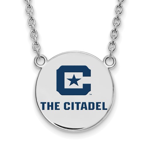 Sterling S. Rh-p LogoArt the Citadel Large Enamel Pendant with Necklace