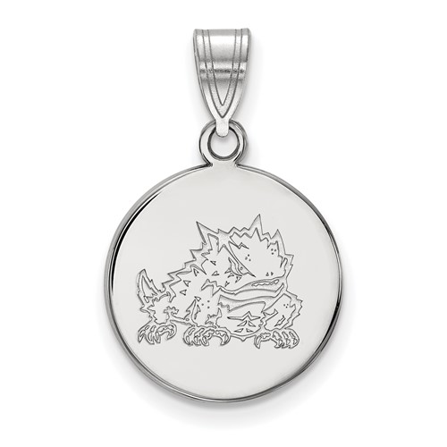 Sterling Silver Rhodium-plated LogoArt Texas Christian University Horned Frog Medium Disc Pendant