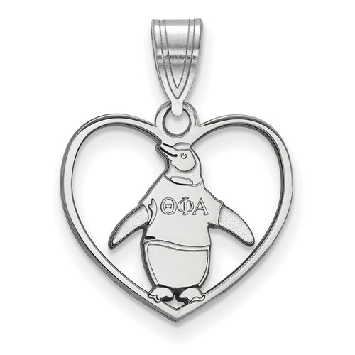 Sterling Silver Rhodium-plated LogoArt Theta Phi Alpha Sorority Symbol Heart Pendant