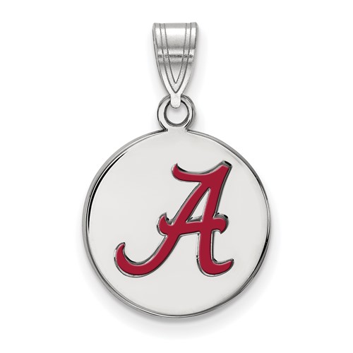 Sterling Silver Rhodium-plated LogoArt University of Alabama Letter a Medium Enameled Disc Pendant