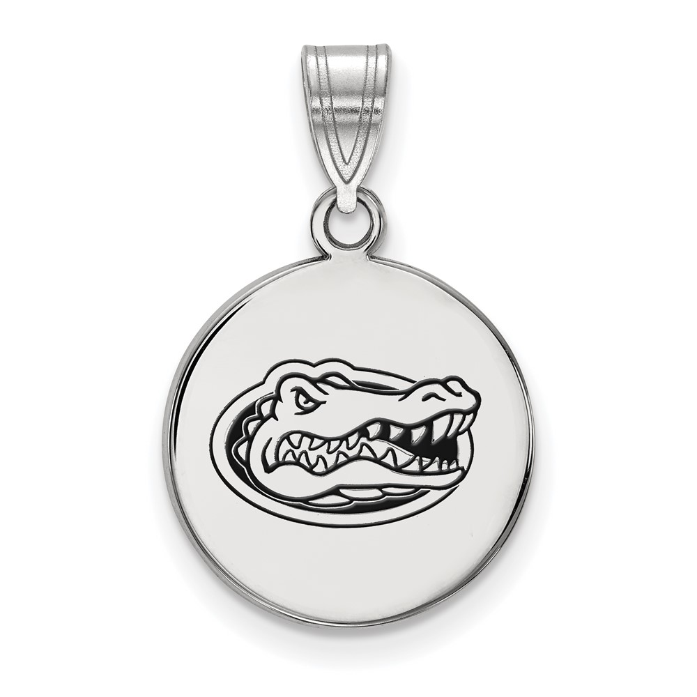 Sterling Silver Rhodium-plated LogoArt University of Florida Gator Medium Enameled Disc Pendant