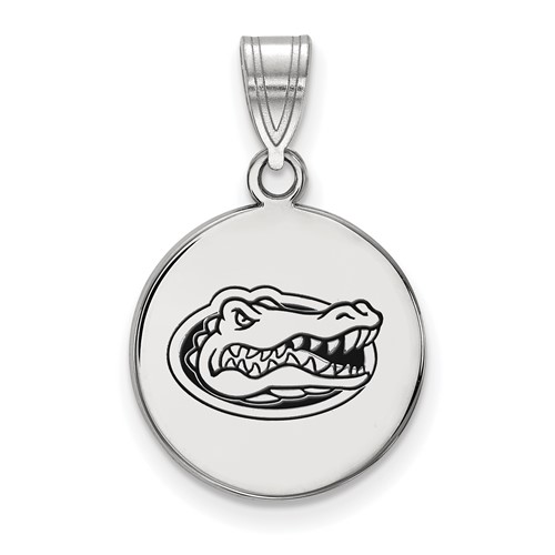 Sterling Silver Rhodium-plated LogoArt University of Florida Gator Medium Enameled Disc Pendant