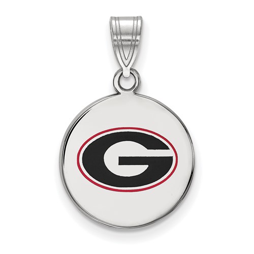 Sterling Silver Rhodium-plated LogoArt University of Georgia Letter G Medium Enameled Disc Pendant