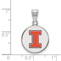 Sterling Silver Rhodium-plated LogoArt University of Illinois Letter I Medium Enameled Disc Pendant view 2