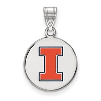 Sterling Silver Rhodium-plated LogoArt University of Illinois Letter I Medium Enameled Disc Pendant view 1