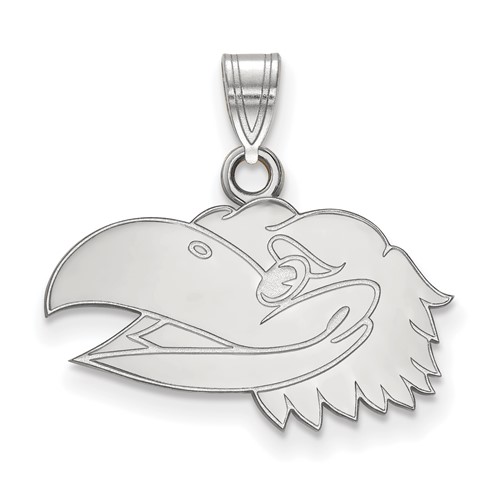 Sterling Silver Rhodium-plated LogoArt University of Kansas Jayhawk Small Pendant