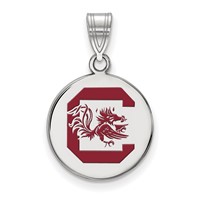 Sterling Silver Rhodium-plated LogoArt University of South Carolina Medium Enameled Disc Pendant view 1