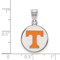 Sterling Silver Rhodium-plated LogoArt University of Tennessee Letter T Medium Enameled Disc Pendant view 2