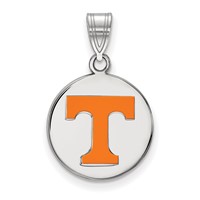 Sterling Silver Rhodium-plated LogoArt University of Tennessee Letter T Medium Enameled Disc Pendant view 1