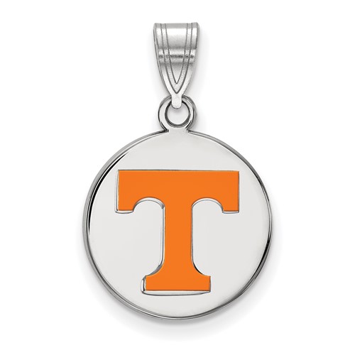 Sterling Silver Rhodium-plated LogoArt University of Tennessee Letter T Medium Enameled Disc Pendant