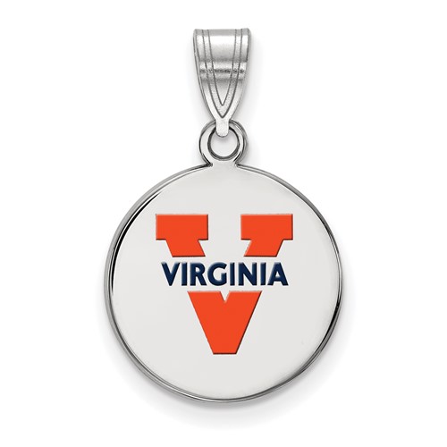 Sterling Silver Rhodium-plated LogoArt University of Virginia Medium Enameled Disc Pendant