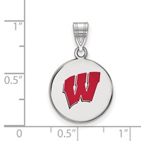 Sterling Silver Rhodium-plated LogoArt University of Wisconsin Letter W Medium Enameled Disc Pendant view 2