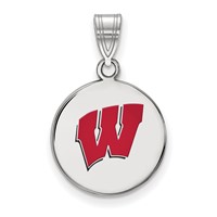 Sterling Silver Rhodium-plated LogoArt University of Wisconsin Letter W Medium Enameled Disc Pendant view 1