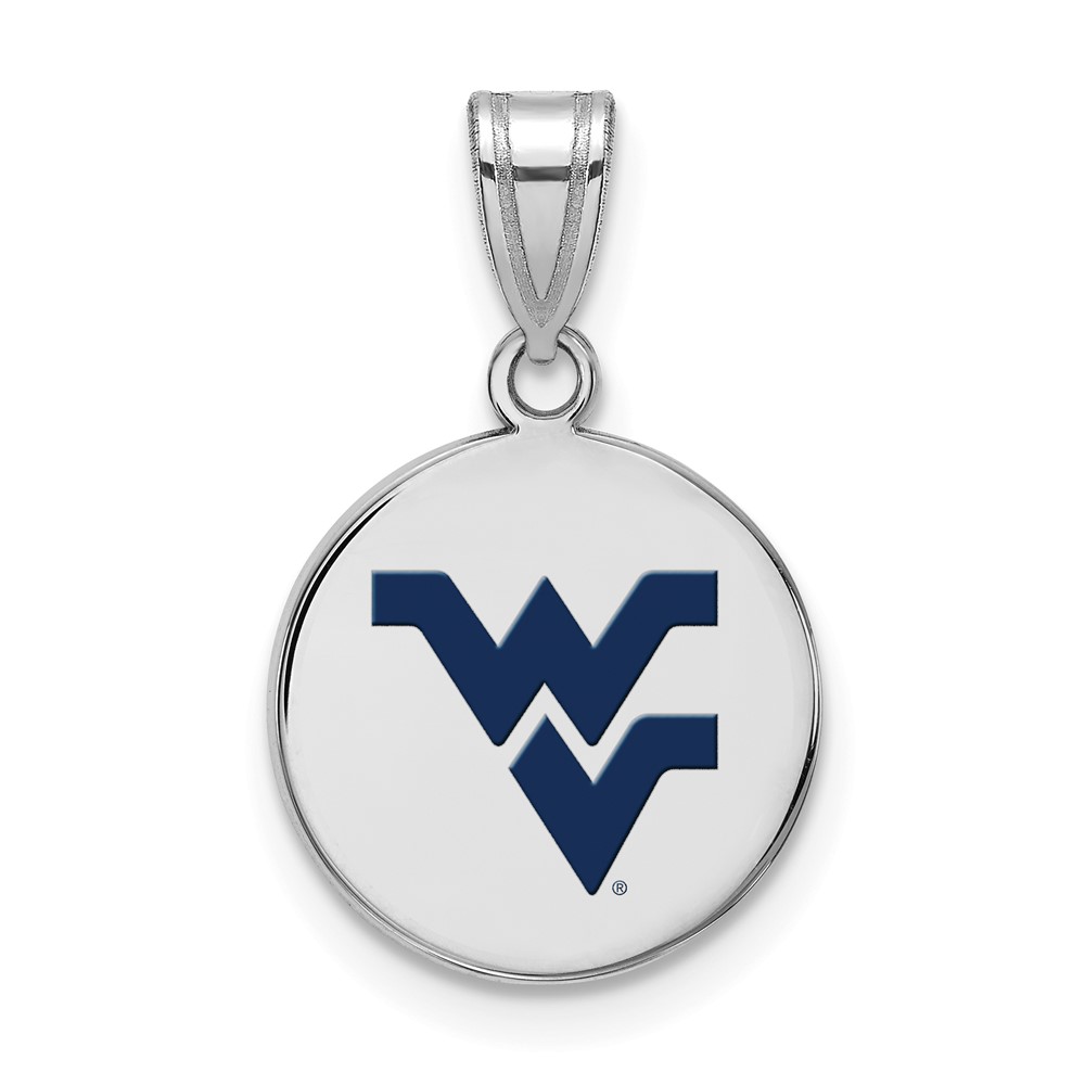 Sterling Silver Rhodium-plated LogoArt West Virginia University W-v Medium Enameled Disc Pendant
