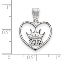 Sterling Silver Rhodium-plated LogoArt Zeta Tau Alpha Sorority Symbol Heart Pendant view 2