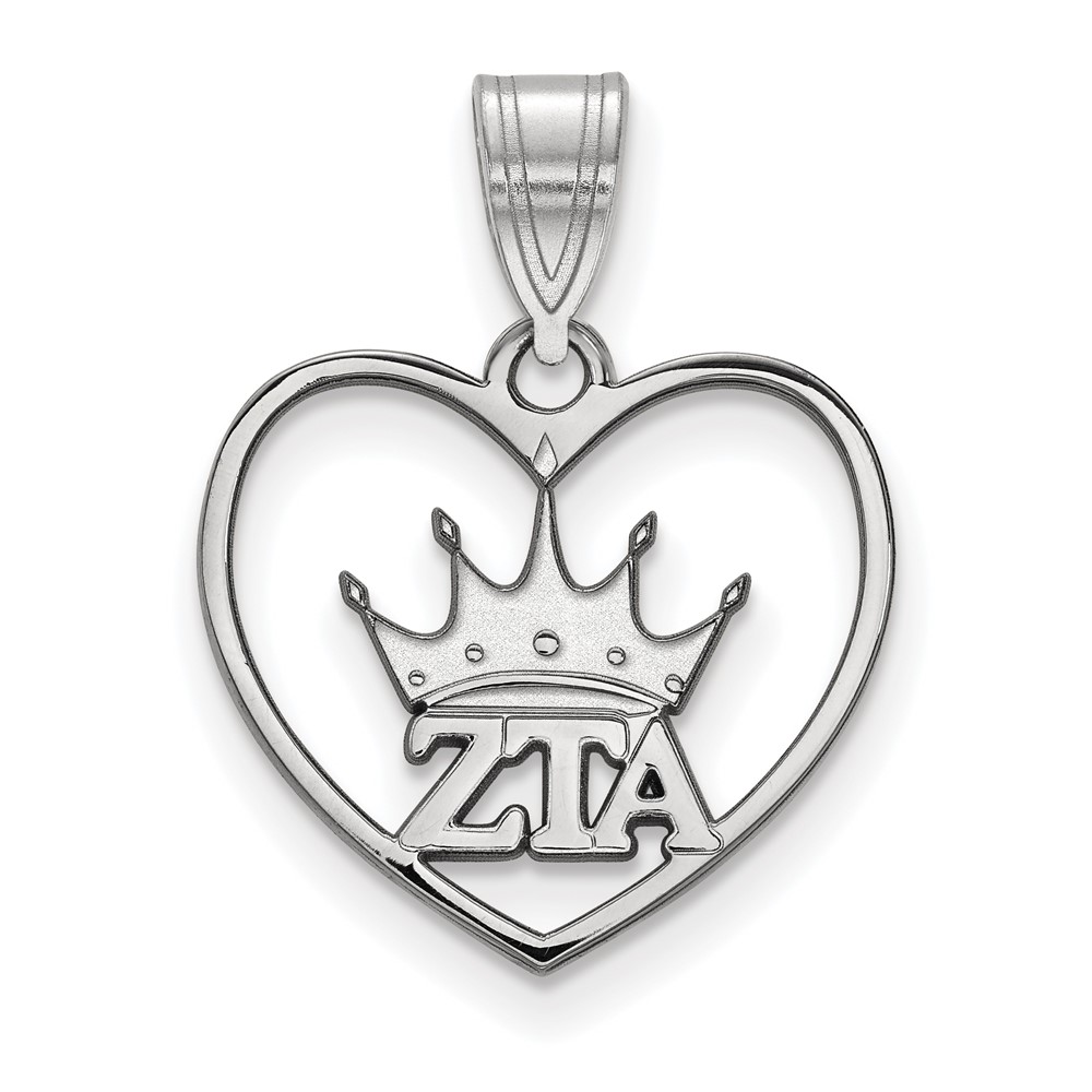 Sterling Silver Rhodium-plated LogoArt Zeta Tau Alpha Sorority Symbol Heart Pendant