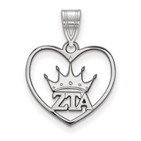 Sterling Silver Rhodium-plated LogoArt Zeta Tau Alpha Sorority Symbol Heart Pendant view 1