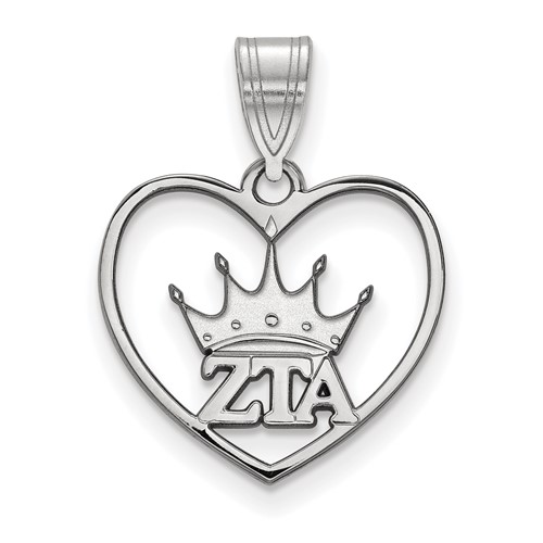 Sterling Silver Rhodium-plated LogoArt Zeta Tau Alpha Sorority Symbol Heart Pendant