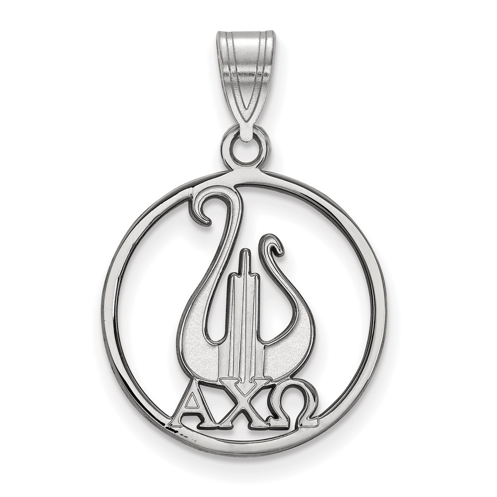Sterling Silver Rhodium-plated LogoArt Alpha Chi Omega Sorority Symbol Large Circle Pendant