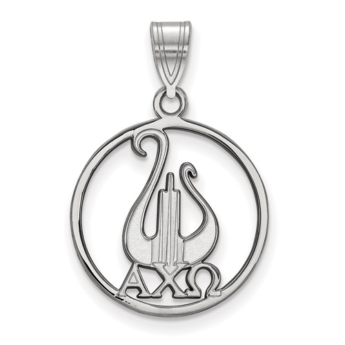 Sterling Silver Rhodium-plated LogoArt Alpha Chi Omega Sorority Symbol Large Circle Pendant