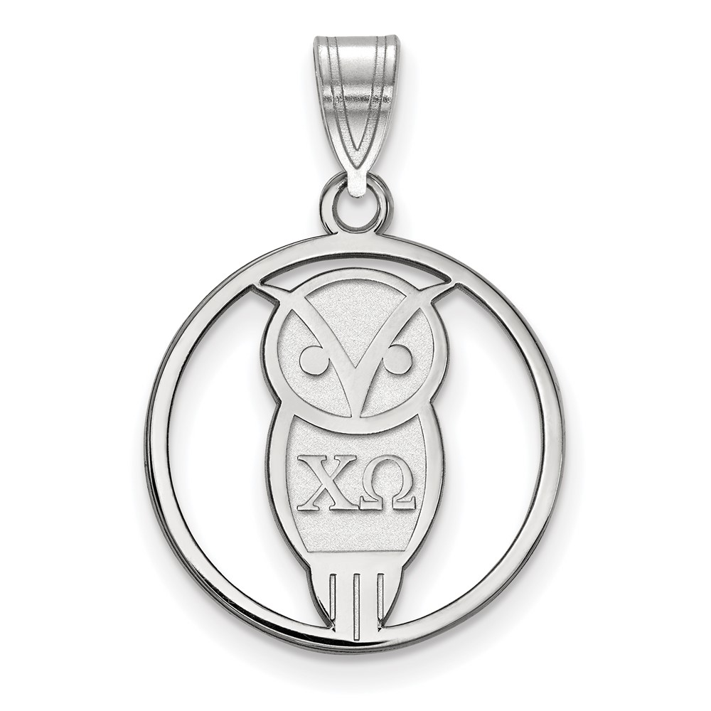 Sterling Silver Rhodium-plated LogoArt Chi Omega Sorority Symbol Medium Circle Pendant