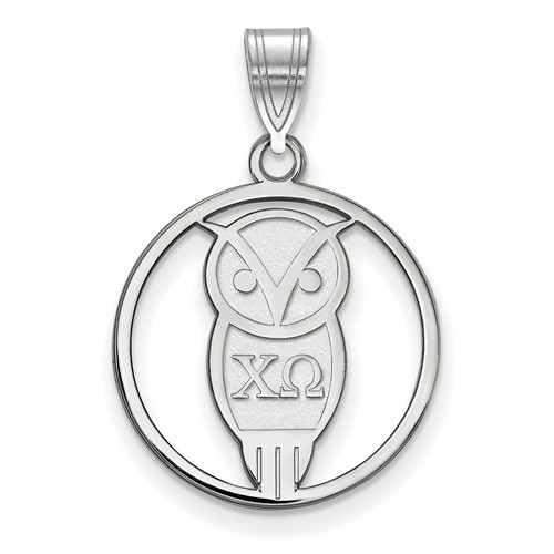 Sterling Silver Rhodium-plated LogoArt Chi Omega Sorority Symbol Medium Circle Pendant