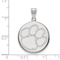 Sterling Silver Rhodium-plated LogoArt Clemson University Tiger Paw Large Disc Pendant view 2