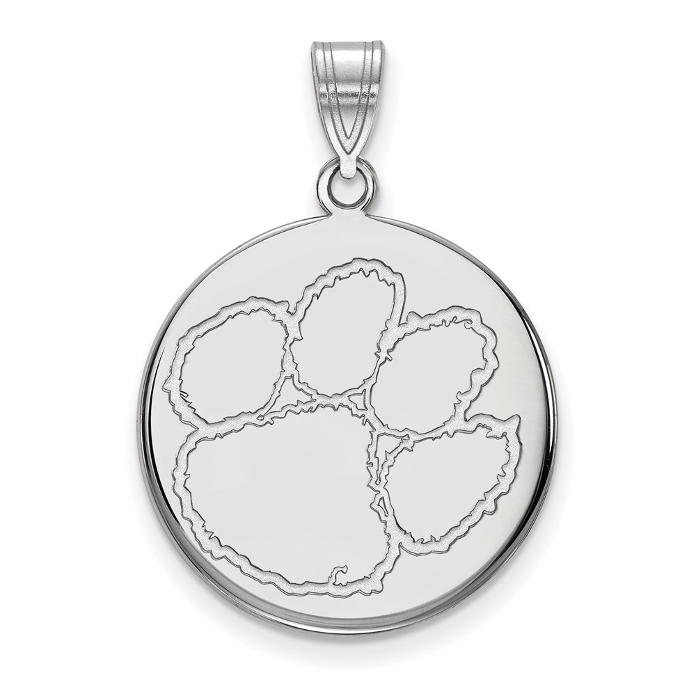 Sterling Silver Rhodium-plated LogoArt Clemson University Tiger Paw Large Disc Pendant