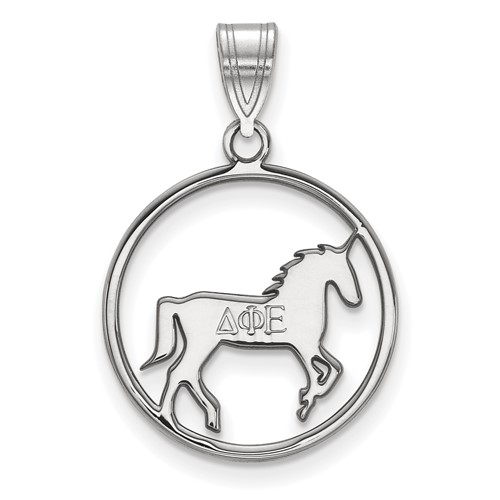 Sterling Silver Rhodium-plated LogoArt Delta Phi Epsilon Sorority Symbol Medium Circle Pendant
