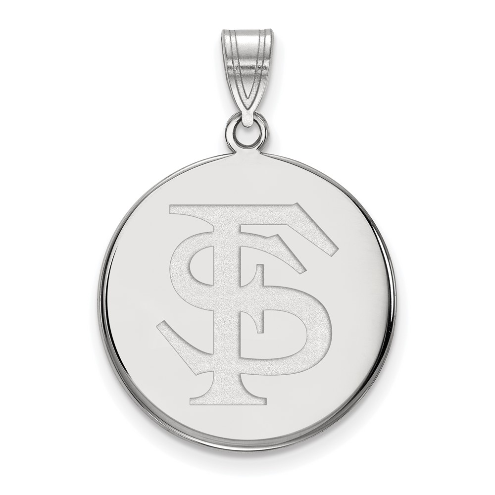Sterling Silver Rhodium-plated LogoArt Florida State University F-s Large Disc Pendant