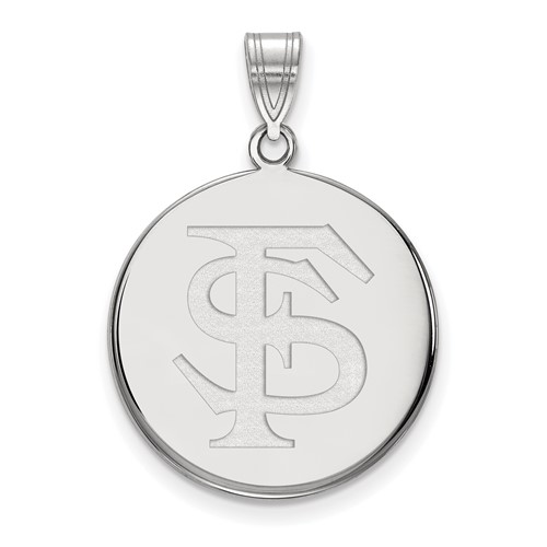 Sterling Silver Rhodium-plated LogoArt Florida State University F-s Large Disc Pendant