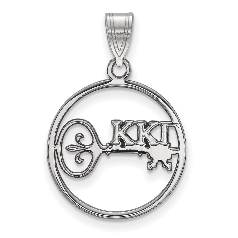 Sterling Silver Rhodium-plated LogoArt Kappa Kappa Gamma Sorority Symbol Medium Circle Pendant