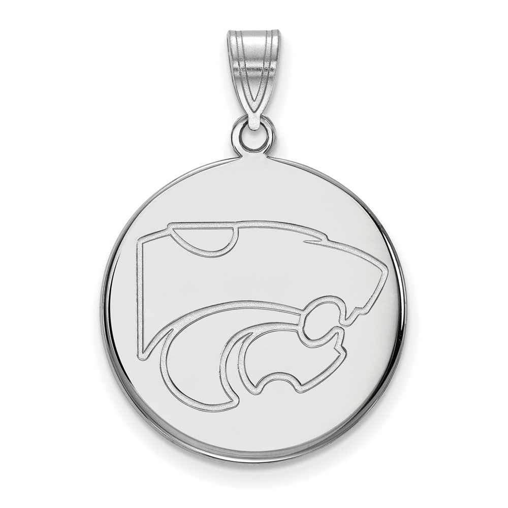 Sterling Silver Rhodium-plated LogoArt Kansas State University Wildcat Large Disc Pendant