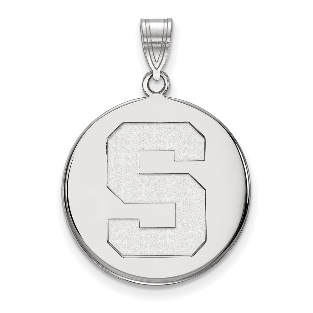 Sterling Silver Rhodium-plated LogoArt Michigan State University Letter S Large Disc Pendant