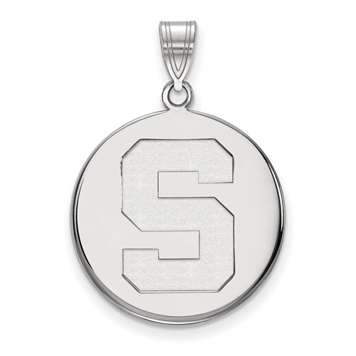 Sterling Silver Rhodium-plated LogoArt Michigan State University Letter S Large Disc Pendant
