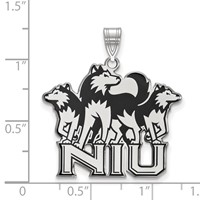 Sterling Silver Rhodium-plated LogoArt Northern Illinois University N-i-u Pendant with Huskies Extra Large Enameled view 2