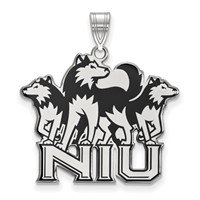 Sterling Silver Rhodium-plated LogoArt Northern Illinois University N-i-u Pendant with Huskies Extra Large Enameled view 1