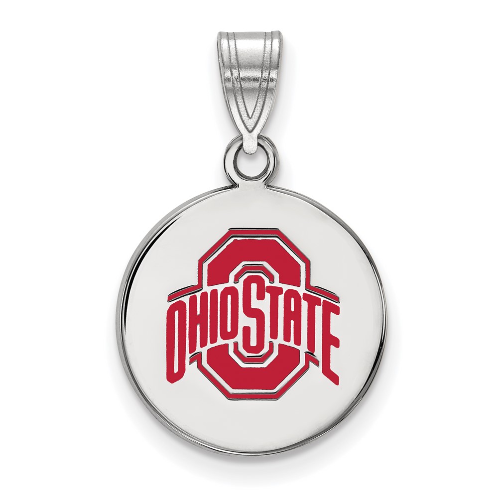 Sterling Silver Rhodium-plated LogoArt the Ohio State University Medium Enameled Disc Pendant