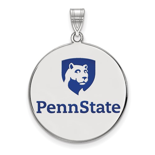 Sterling Silver Rhodium-plated LogoArt Penn State University Extra Large Enameled Disc Pendant