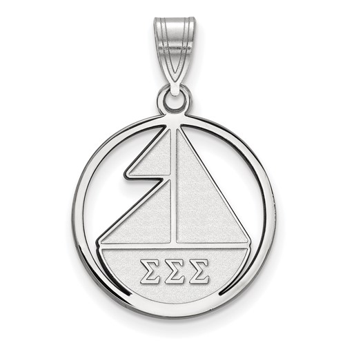 Sterling Silver Rhodium-plated LogoArt Sigma Sigma Sigma Sorority Symbol Medium Circle Pendant