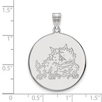 Sterling Silver Rhodium-plated LogoArt Texas Christian University Horned Frog Extra Large Disc Pendant view 2