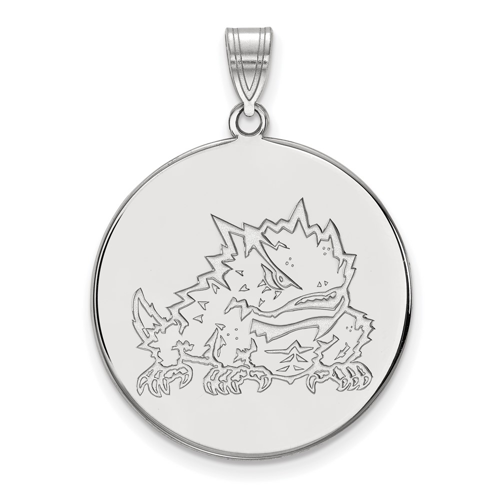 Sterling Silver Rhodium-plated LogoArt Texas Christian University Horned Frog Extra Large Disc Pendant