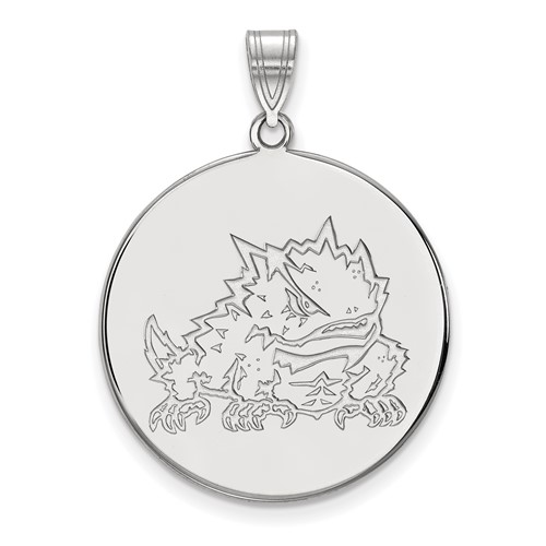 Sterling Silver Rhodium-plated LogoArt Texas Christian University Horned Frog Extra Large Disc Pendant