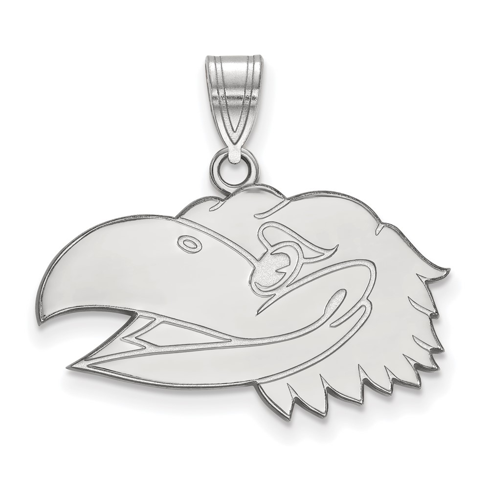 Sterling Silver Rhodium-plated LogoArt University of Kansas Jayhawk Medium Pendant