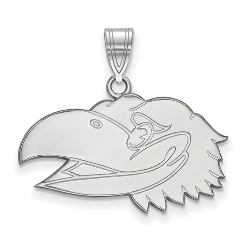 Sterling Silver Rhodium-plated LogoArt University of Kansas Jayhawk Medium Pendant